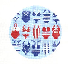 Atlantic Blue Bikini Round Nautical Ornament Handpainted Needlepoint Canvas