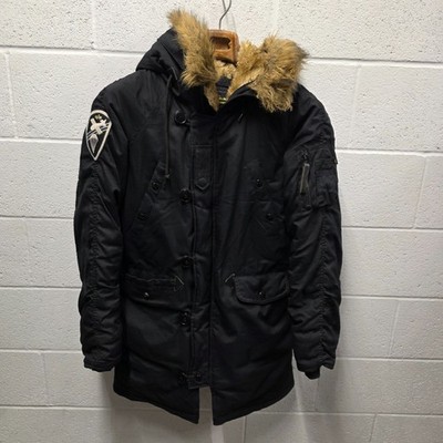 Alpha Industries N-3B Parka Jacket Black Faux Fur Hood Mens 20x34 S