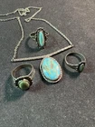 Vintage Sterling Silver TurquoiseJewelry Lot - Rings & NecklaceSouthwestern