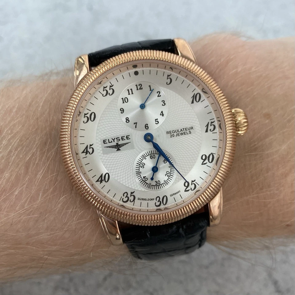 Автоматические часы Elysee Regulateur гильошированный циферблат розовое золото - карты - Изображение 4 из 4