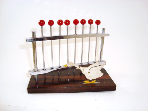 French Art Deco Macassar Goose 8 Red Cherries Cocktail Pick Holder Set Cado