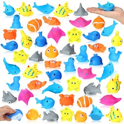 100 Pcs Rubber Bath Toys Bulk Cute Sea Animals Bathtub Toys Floating Ocean Sq...