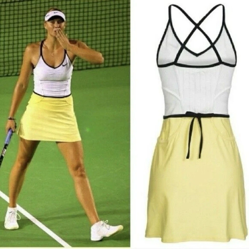 Vestido Tenis Nike Maria Sharapova Amarillo Blanco Correas de Espagueti MED Foto 2 de 4