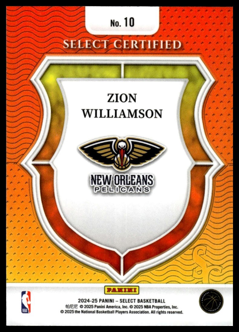 2024-25 Panini Select #10 Zion Williamson Select Certified | eBay