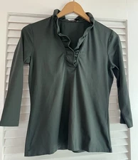 J McLAUGHLIN GREEN Sm. Catalina Cloth Durham Ruffle Top 3/4 Sl.  Excellent Cond.