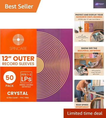 50 Pack of 12 Inch Acid-Free Vinyl Sleeves - Clean Clear Covers for Collectors