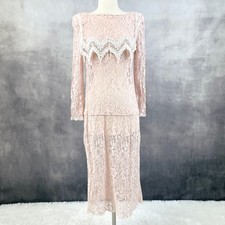 Vtg 80s Jessica McClintock Lace Dress Size 8 Cottage Coquette Victorian Prairie