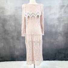 Vtg 80s Jessica McClintock Lace Dress Size 8 Cottage Coquette Victorian Prairie
