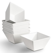 Porcelain Small Serving Bowls Set of 6, 13 Oz Square Cereal Bowls, 4.6" White...