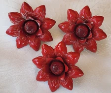 3 VTG Red Enamel Metal Flower Power Push Pin Tacks Christmas Curtain Tie Backs