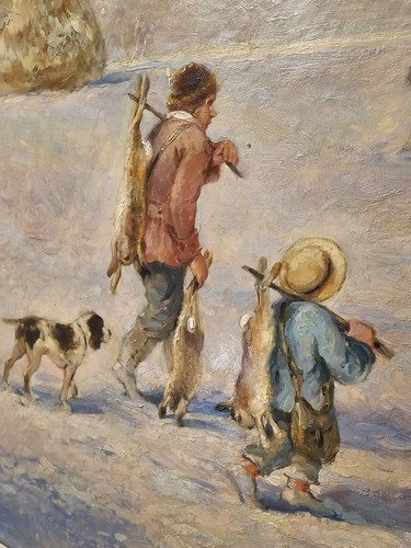 Ölgemälde Carl Plückebaum 1880-1952 "Nach der Jagd" - Bild 4 von 11