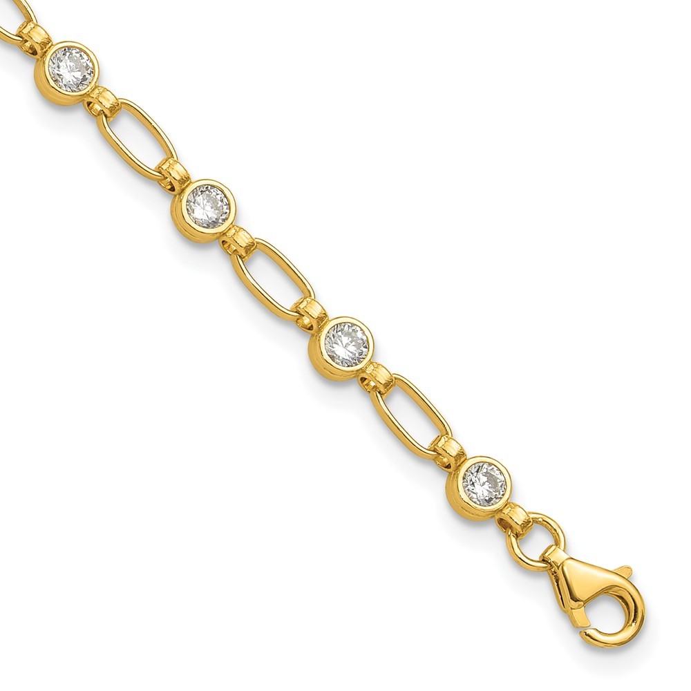 Sterling Silver Gold-tone Bezel Cubic Zirconia Bracelet 8
