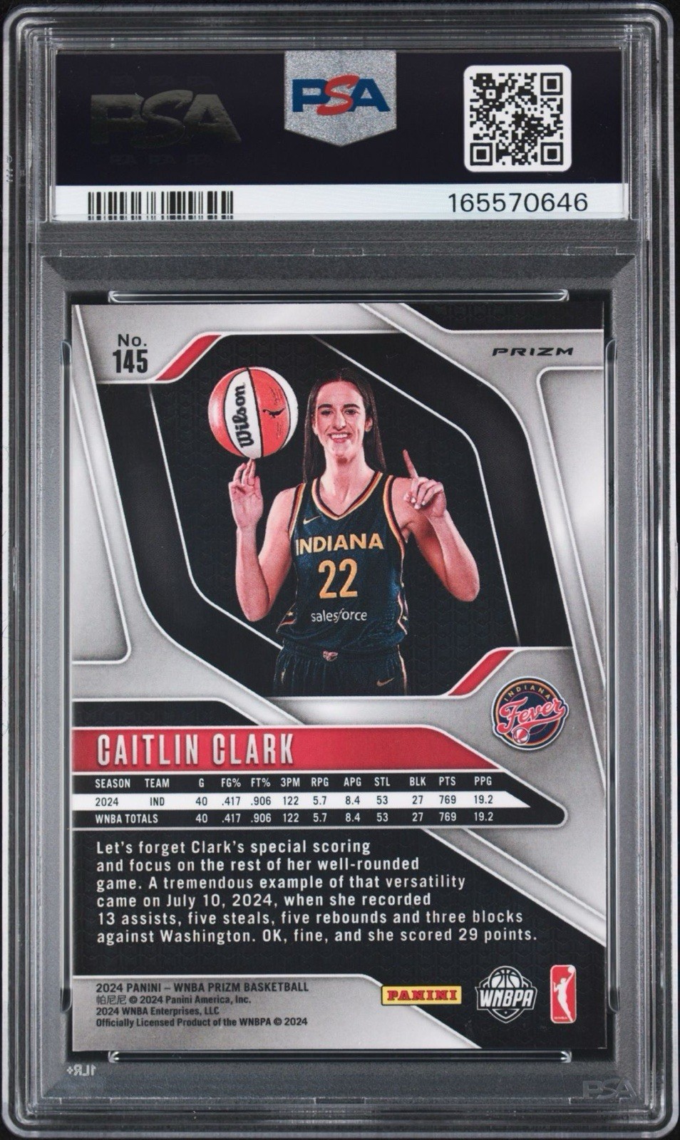2024 Caitlin Clark Prizm WNBA Silver Prizm #145 RC  PSA/DNA AUTHENTIC AUTOGRAPH view 2