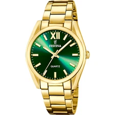 Festina F206409 Womens Gold Stainless Steel Green Analog Dial Watch 36.8 mm