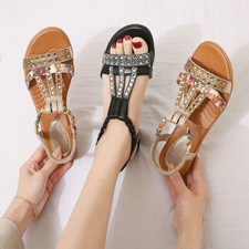 Ladies Sandals Wide Fit Low Wedge Womens Casual Holiday Summer Comfy Shoes Size