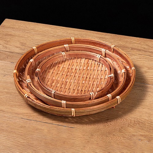 13-22CM Bamboo Round Serving Tray Serving Basket Hand Woven for Parties Fruit - Picture 7 of 23