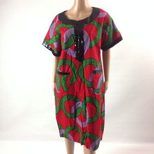 Womens Dress African Kanga Print Ankara Short Dashiki Sleeve Red/Green Size L