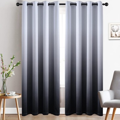 Yakamok Room Darkening Black Gradient Color Ombre Blackout Curtains with Grom...