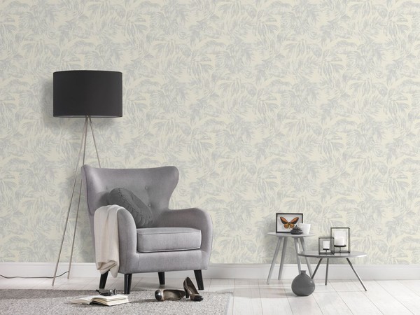 Vliestapete Dschungel Blattmuster Creme Grau Silber Metallic 39340-3 (2,69€/1Qm)-image