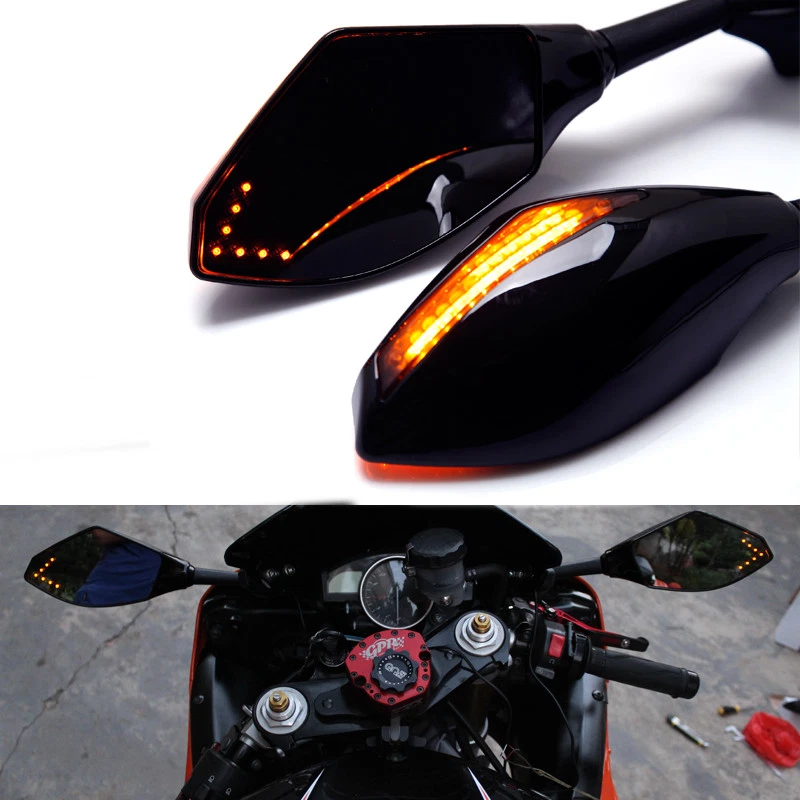 Espejos retrovisores laterales ámbar lam señales de giro LED para motocicleta Kawasaki Yamaha YZF600R Foto 3 de 4