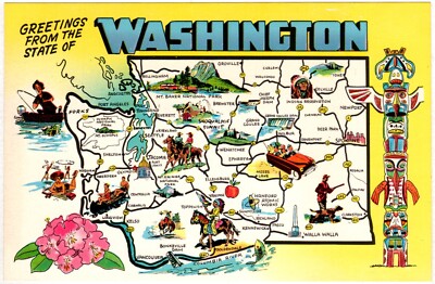 Postcard - Greetings From the State of Washington, Picture Map - ca. 1960s (A6d)