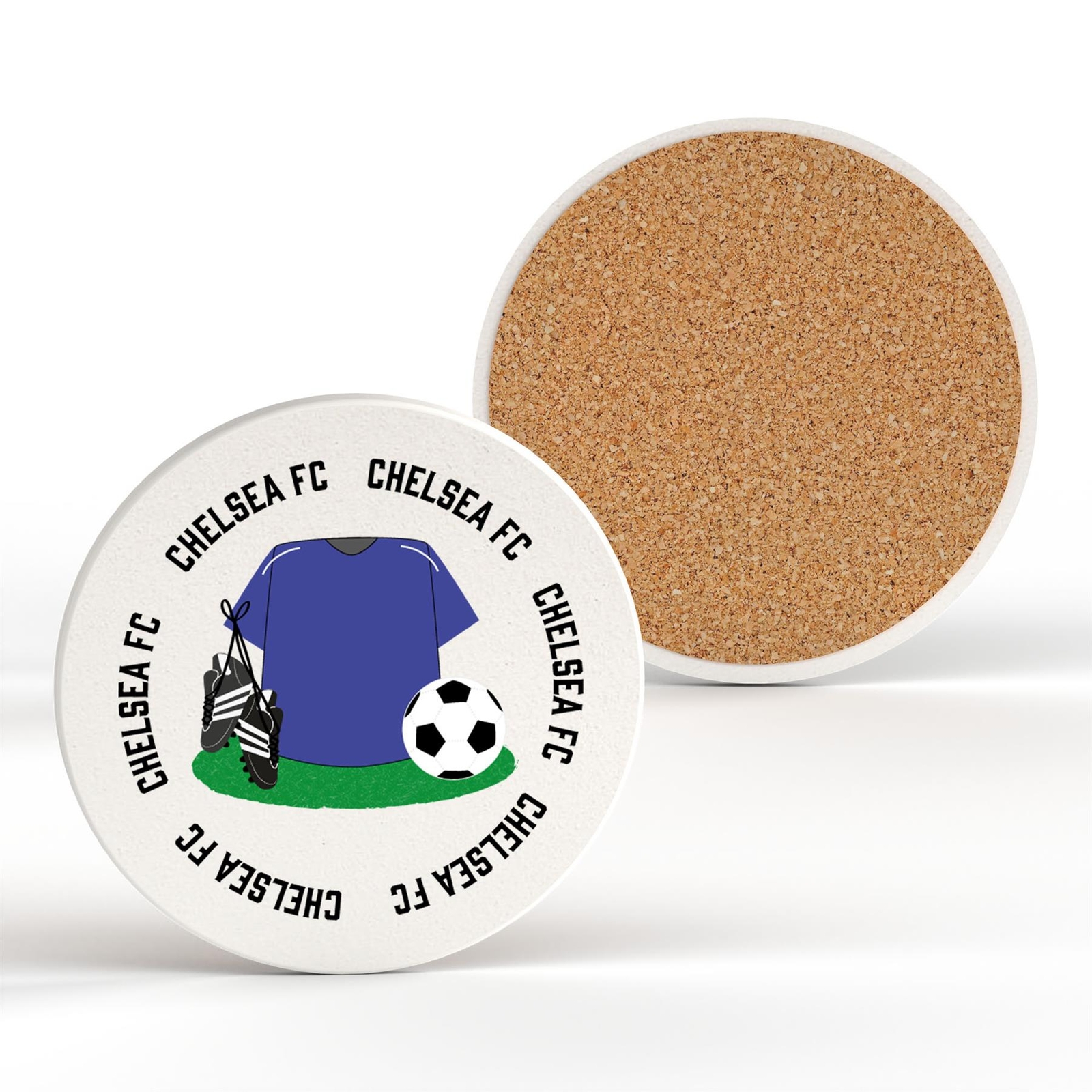 Chelsea Football Team Shirt & Boots On Ceramic Round Coaster