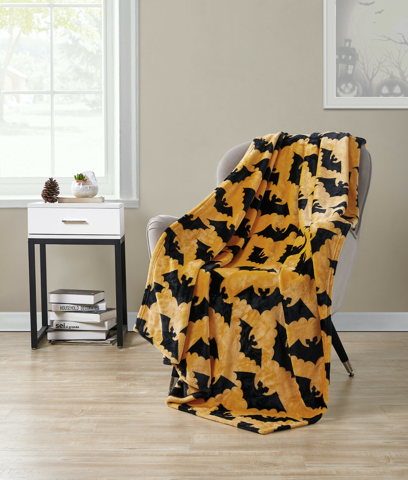 Halloween Spooky Bats Rustic Orange & Black Ultra Soft & Plush Throw Blankets