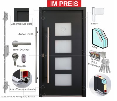 Haustür RC2 WeltHaus  WH75 N Aluminium mit Kunststoff LA535 Stuttgart GUTSCHEIN