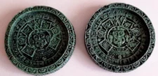 Vintage Aztec Mayan Calendar Coasters lot of 2 Quimio Artesian Mexicana 3.35"