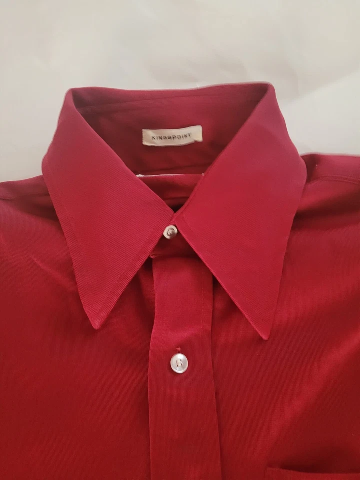 70s Lancer Kingspoint California Mens Burgundy Long Sleeve Flip Cuff Shirt Sz M - Image 2 of 4