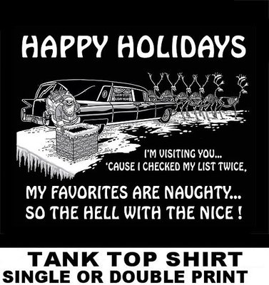 FAVORITES R NAUGHTY TO HELL WITH THE NICE CHRISTMAS HEARSE SKULL TANK TOP SHIRT