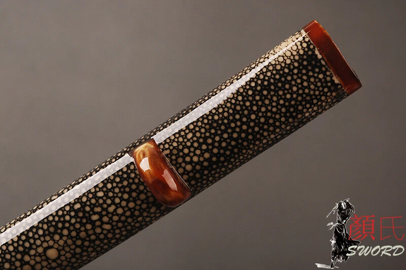 Funda de saya envuelta en piel de rayo con accesorios de cuerno de buey amarillo para espada katana japonesa Foto 3 de 4
