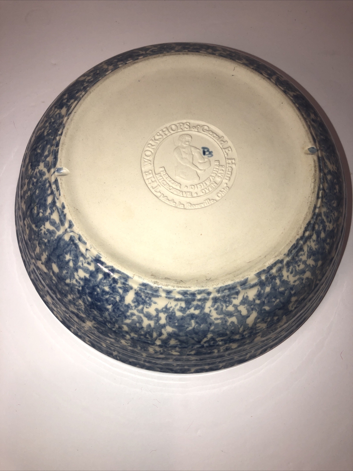 Roseville Pottery Blue Spongeware The Gerald E. Henn 9.5