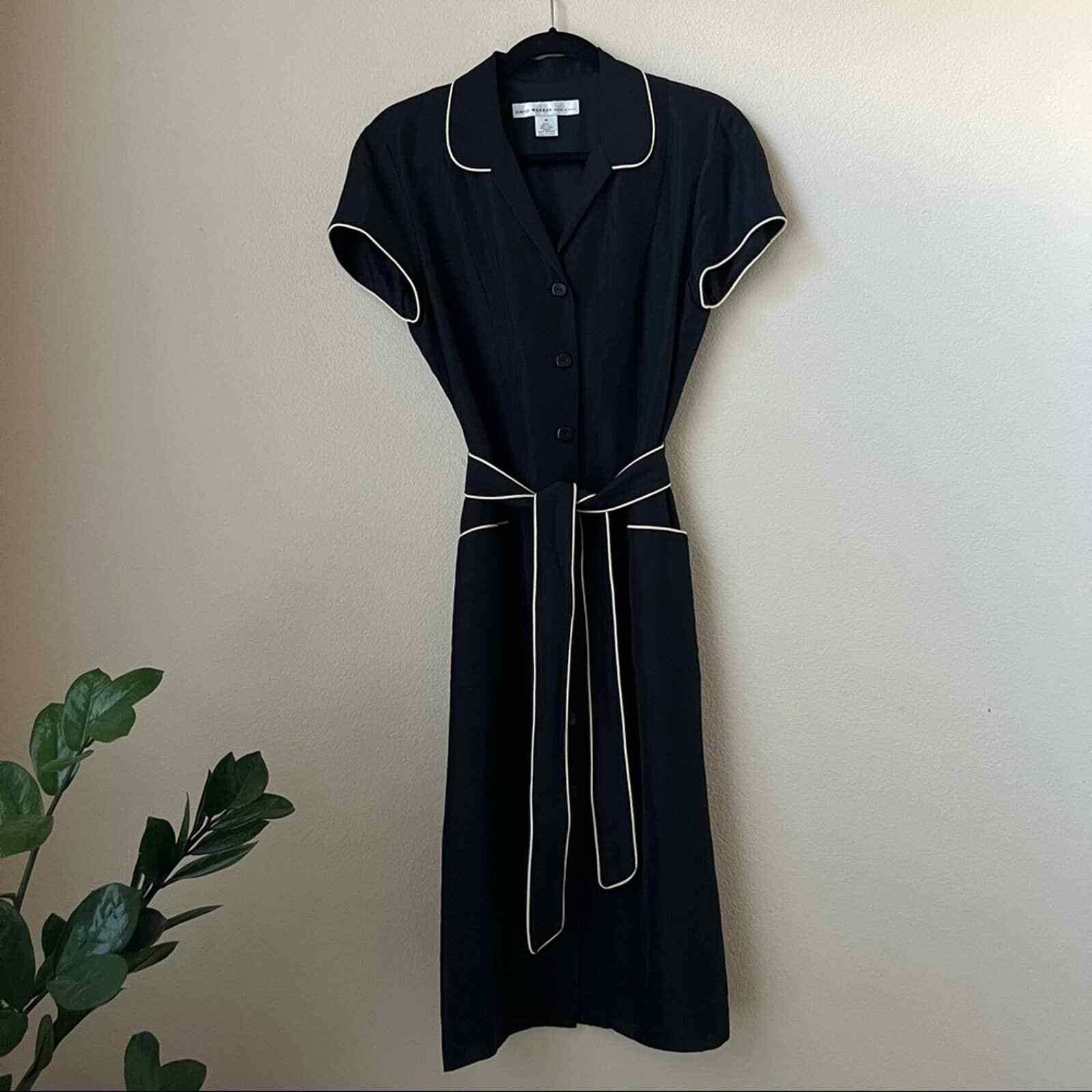 DAVID WARREN Women's Black Silk Linen Midi Shirt … - image 3