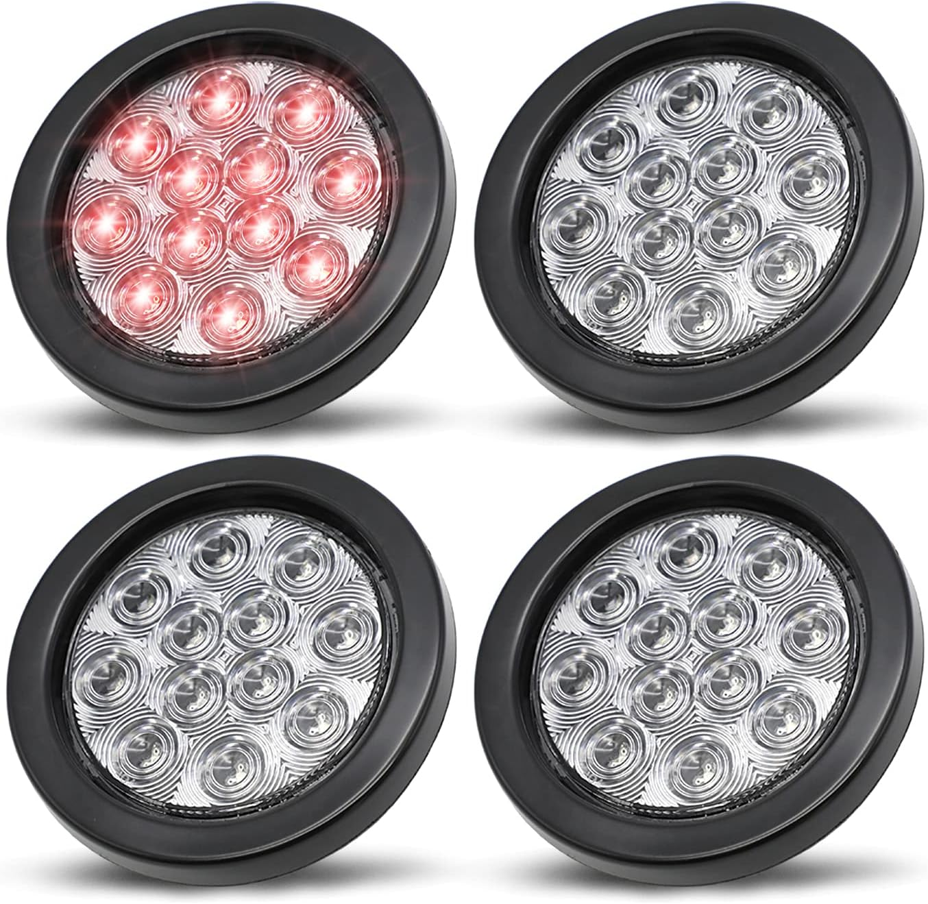 Trailer Tail Lights 4 Inch Clear Lens Red round Clearance Stop Brake 12 LED for