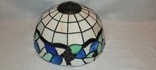 Vtg. 12" Tiffany Style Stained Glass Shade Table Lamp Grapes Leaves Green Blue