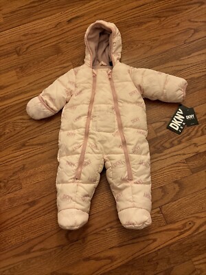 DKNY Puffer Snowsuit Blush Pink Baby Infant Girls Sz 6-9 Months  NWT Retail $85