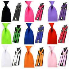 Vintage Men's Solid Color Elastic Suspenders Braces Tie Set SET45