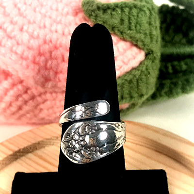 925 Sterling Silver Spoon Ring - Adjustable-Vintage Antique Style-Gift-Size 7.5