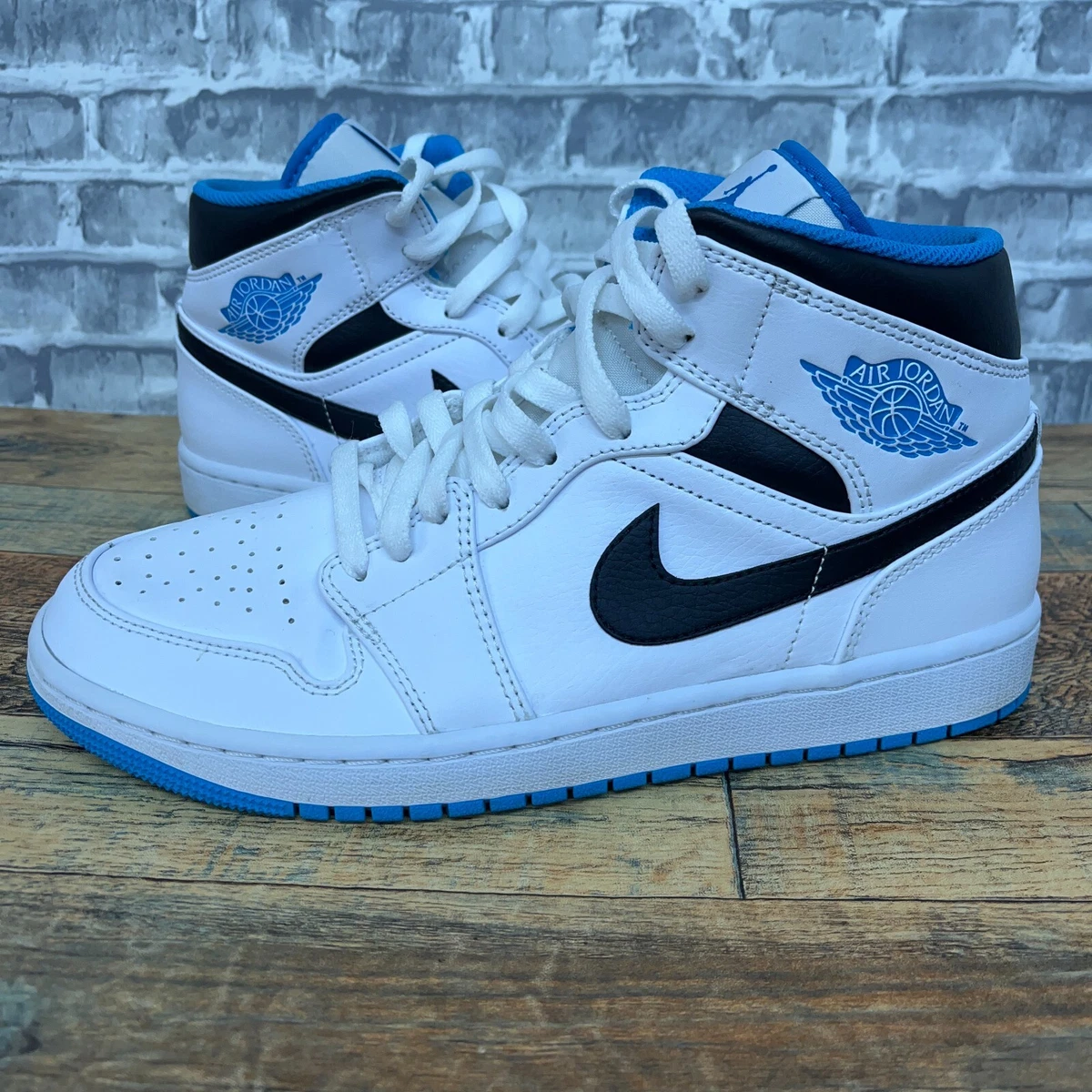 Nike Air Jordan 1 Mid White Laser Blue Black 554724 141 Mens Size