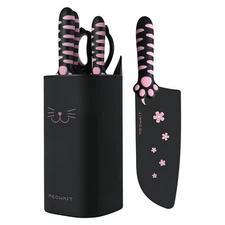 5pcs Kitchen Knife Set Non-Stcik Cat Claw Knife with Detachable Block&Scissors