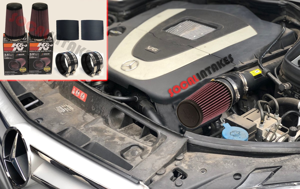 Rtunes Short Ram Air Intake Kit - Black Pipe & Grey Filter For 2008-2012 Mercedes C300 3.0L & C350 3.5L