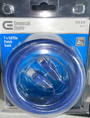 Commercial Electric 7 Ft Cat5e  Ethernet Cable Blue New