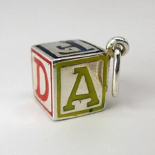 Sterling Silver ALPHABET BLOCK Charm for Bracelet ENAMEL Baby Shower Gift ABC