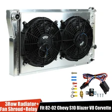 3 Row Radiator+Shroud Fan+Relay For 1982-2002 CHEVY S10 BLAZER 84-90 CORVETTE V8