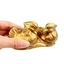4.3" Symbol Love Happiness Bedroom Decor Feng Shui Brass Mandarin Ducks Statue
