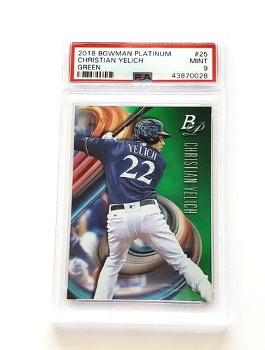 2018 Bowman Platinum *PSA 9* Christian Yelich #25 GREEN Foil Parallel /99 POP 2