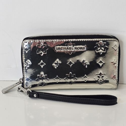 Michael Kors Shiny Silver Jet Set Wallet Clutch
