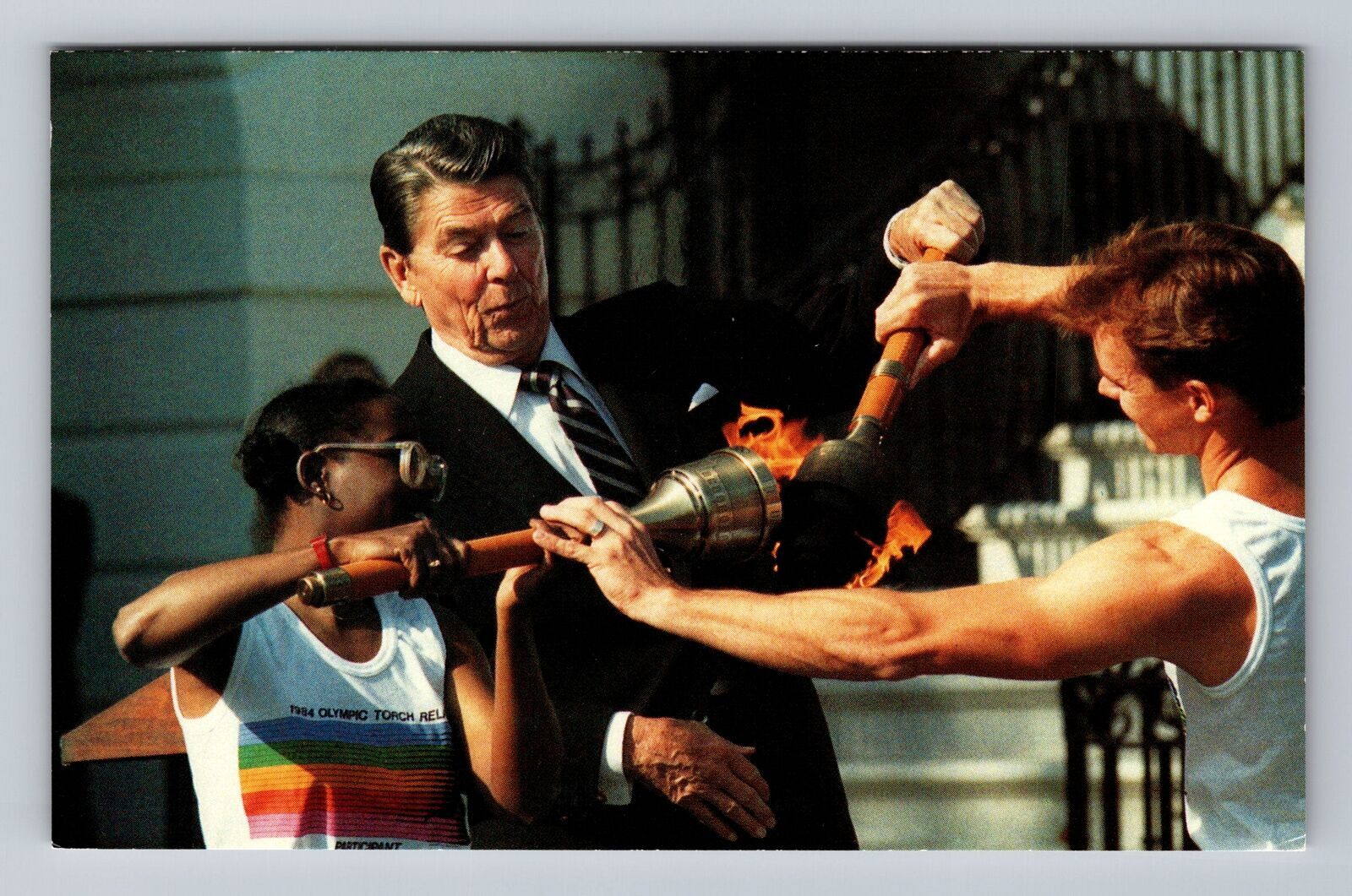 Ronald Reagan Lighting Olympic Flame Vintage US President Postcard
