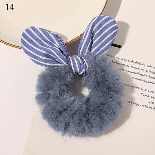 Women Faux Rabbit Fur Scrunchies Plush Bowknot Rubber Band Rabbit Ears Hair Ring - Picture 25 of 31
